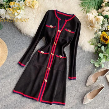 Striped Knitted Women Mini Dress 2020 Spring Autumn Runway Bees Button O-Neck Long Sleeve Pocket Vintage Dress
Striped Knitted Women Mini Dress 2020 Spring Autumn Runway Bees Button O-Neck Long Sleeve Pocket Vintage Dress