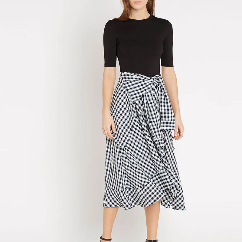 2019 Spring And Summer Joint Contrast Color Irregular Flounced Lace-up Short Sleeve Plaid Slim Dress Online Celebrity-
2019 Spring And Summer Joint Contrast Color Irregular Flounced Lace-up Short Sleeve Plaid Slim Dress Online Celebrity-
