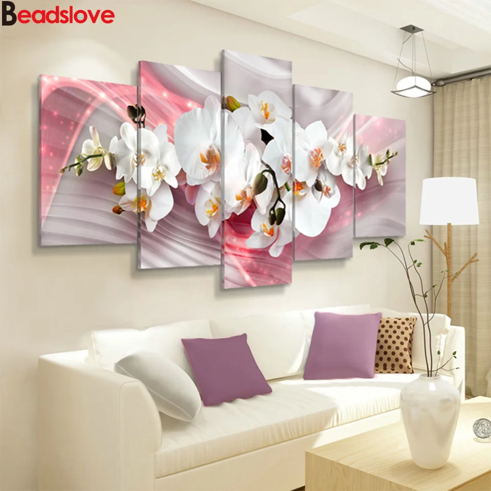 DIY Full drill Diamond Painting Flowers Embroidery Pink Orchid Mosaic Decor Multi-picture Combination Cross stitch kit | Дом и сад