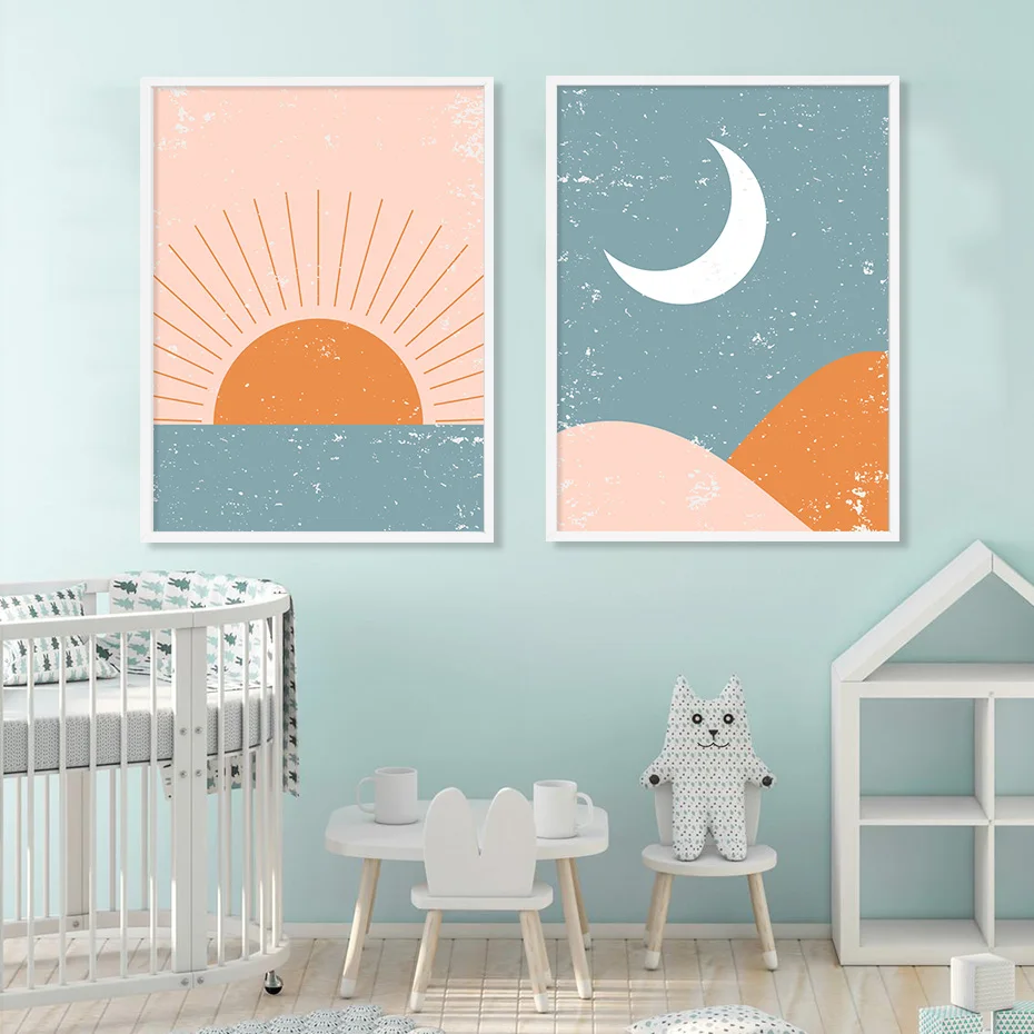 Абстрактные картины с изображением Солнца и Луны принты для детской настенные