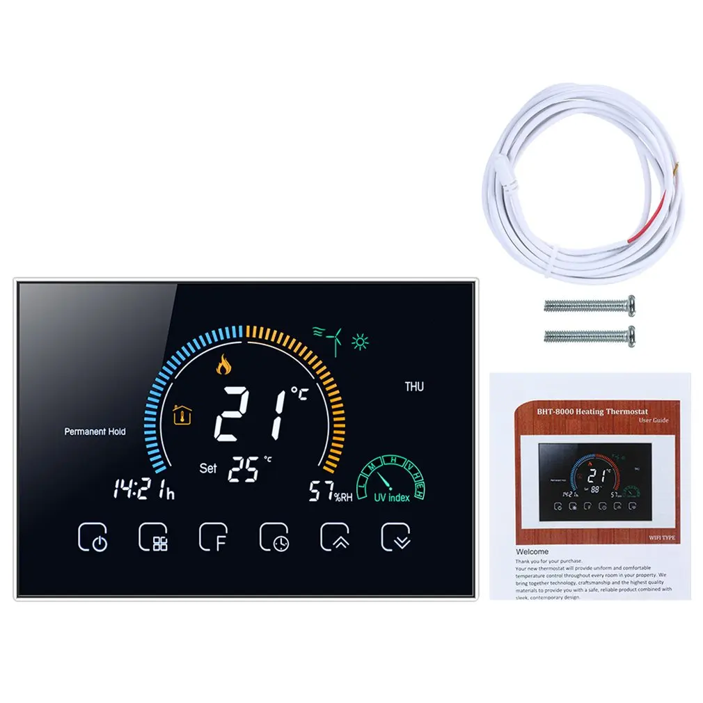 Gas Boiler Heating Thermostat WIFI Temperature Programma Weekly APP Control Backlight Touch Screen Weather UV humidity Display
Gas Boiler Heating Thermostat WIFI Temperature Programma Weekly APP Control Backlight Touch Screen Weather UV humidity Display