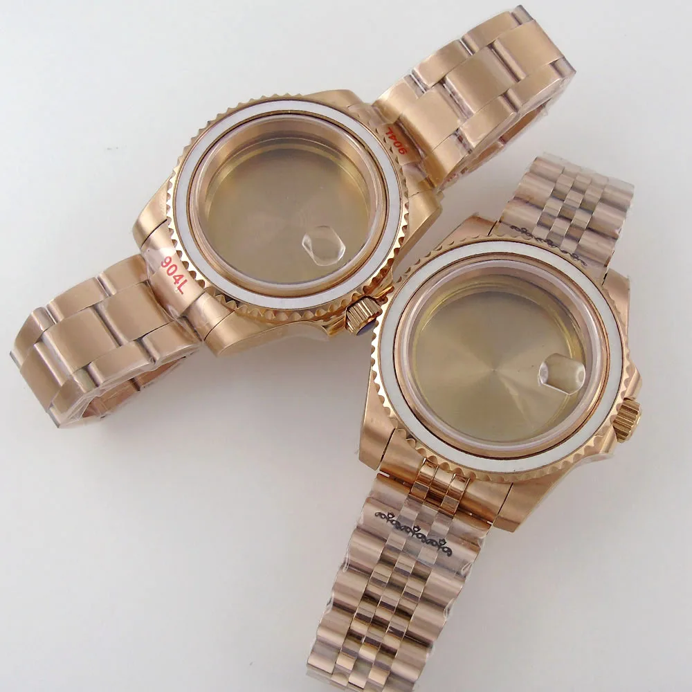 

40mm Fully Rose Gold Plated Watch Case Fit NH35 NH36 Miyota 8215 821A DG 2813 ETA 2836 Movement Sapphire 316L/solid Bracelet