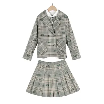 Girls' suits 2020 autumn and winter Korean style solid color shirt children's plaid pleated skirt
Girls' suits 2020 autumn and winter Korean style solid color shirt children's plaid pleated skirt