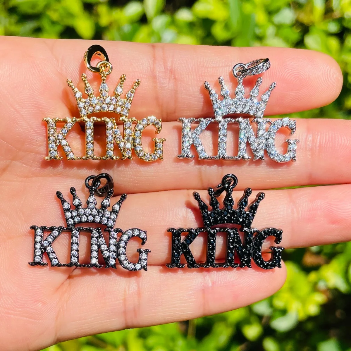 

5pcs Crown KING Word Charms for Men Bracelet Making Rhinestone Zirconia Paved Letters for Necklace Pendant Jewelry Handcraft DIY