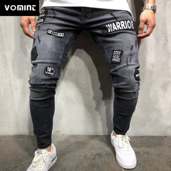 VOMINT Skinny Hole Ripped Denim Jeans for Men Hip Hop Slim Fit Streetwear Patchwork Badge Distressed Black Pencil Pants
VOMINT Skinny Hole Ripped Denim Jeans for Men Hip Hop Slim Fit Streetwear Patchwork Badge Distressed Black Pencil Pants
