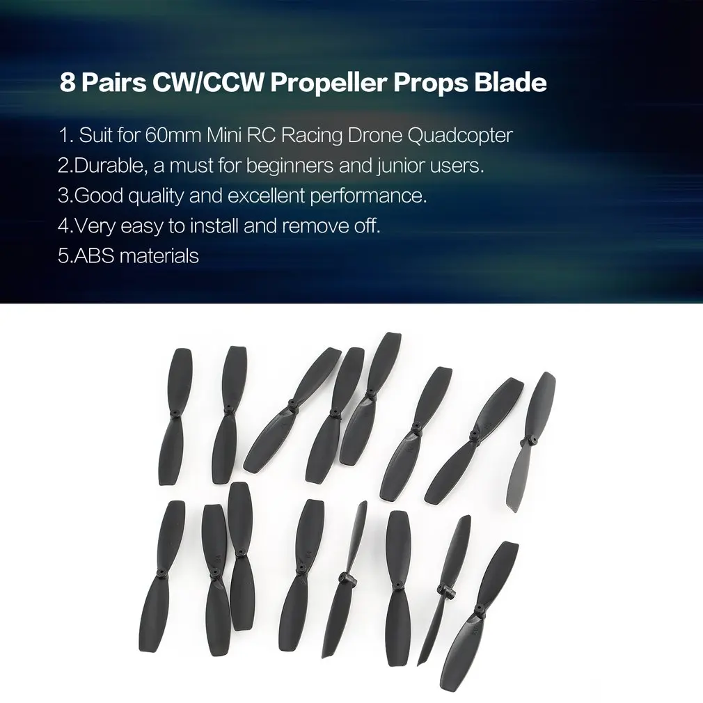 8 Pairs CW/CCW Propeller Props Blade for RC 60mm Mini Racing Drone Quadcopter Aircraft UAV Spare Parts Accessories Component
8 Pairs CW/CCW Propeller Props Blade for RC 60mm Mini Racing Drone Quadcopter Aircraft UAV Spare Parts Accessories Component