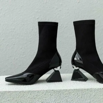 Ladies Sock Ankle Boot Women Triangle Shoes Pull On Pointed Winter Ball Heel Strange High Boots New 2020 
Ladies Sock Ankle Boot Women Triangle Shoes Pull On Pointed Winter Ball Heel Strange High Boots New 2020