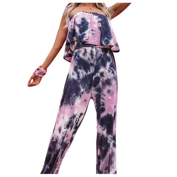 

2020 Summer Ladies Strapless Jumpsuit Women Personalized Random Dyeing Printing Sleeveless Bodysuit Siamese Trousers Palysuit