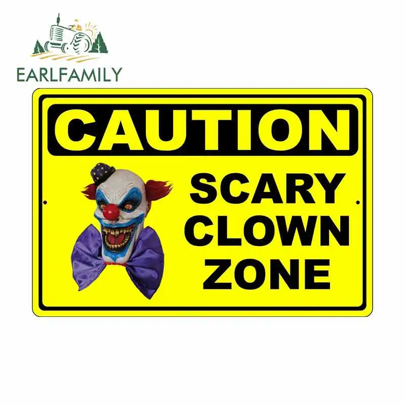 

EARLFAMILY 13cm x 8.7cm for Scary Clown Zone Funny Warning Sign Funny Car Stickers Vinyl Sunscreen RV VAN Decal JDM Accessories