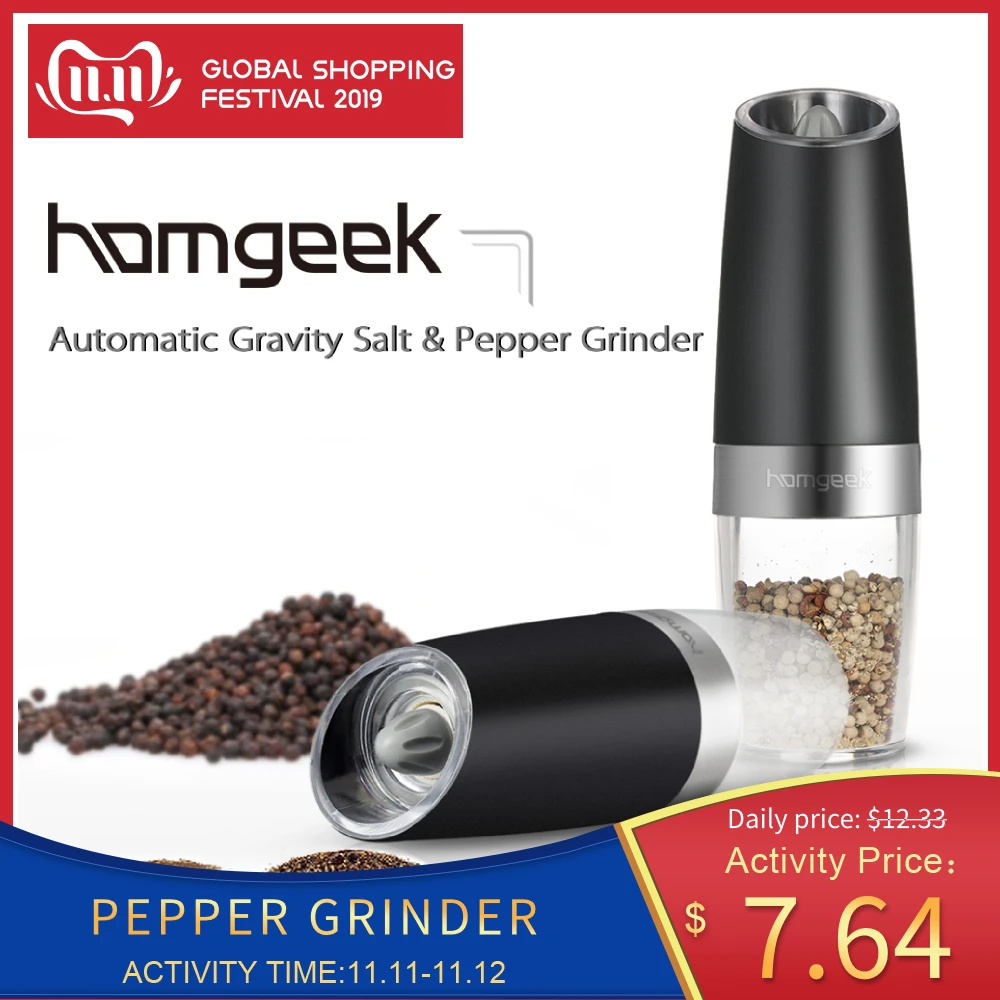 Homgeek Electric Pepper Grinder Portable Automatic Salt Mill Grinder With LED Light Kitchen Seasoning Grinding Tool
Homgeek Electric Pepper Grinder Portable Automatic Salt Mill Grinder With LED Light Kitchen Seasoning Grinding Tool