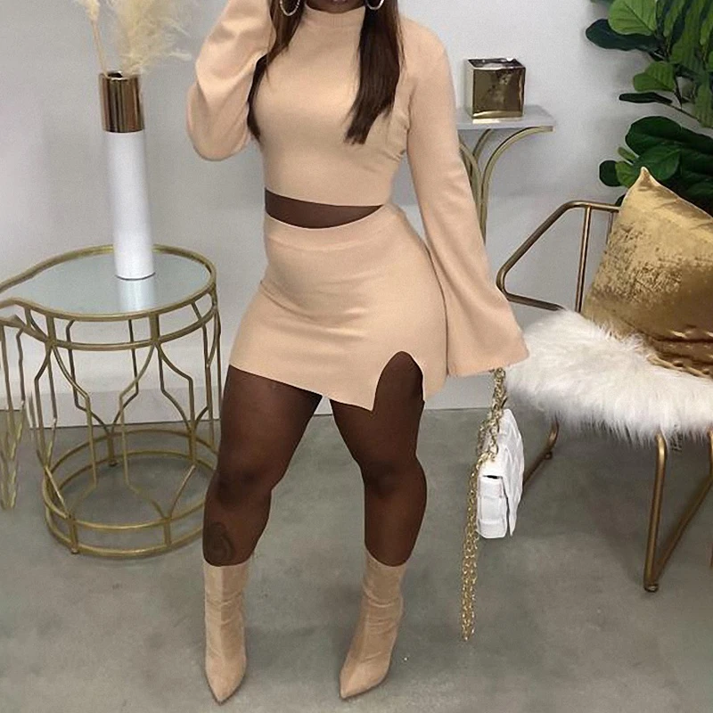 Women Set Casual Solid Color Long Sleeve Crop Tops + Skinny Bandage Mini Split Skirt Sexy Trendy 2021 Streetwear Two Piece Suits
Women Set Casual Solid Color Long Sleeve Crop Tops + Skinny Bandage Mini Split Skirt Sexy Trendy 2021 Streetwear Two Piece Suits