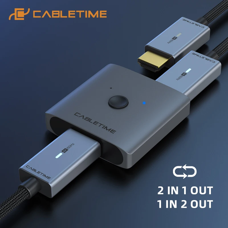 CABLETIME 4K HDMI 2.0 Button Switch 2 in 1 Bi-Direction 1x2 Splitter for PC Laptop HDTV Box Macbook Air HDMI Splitter C355
CABLETIME 4K HDMI 2.0 Button Switch 2 in 1 Bi-Direction 1x2 Splitter for PC Laptop HDTV Box Macbook Air HDMI Splitter C355