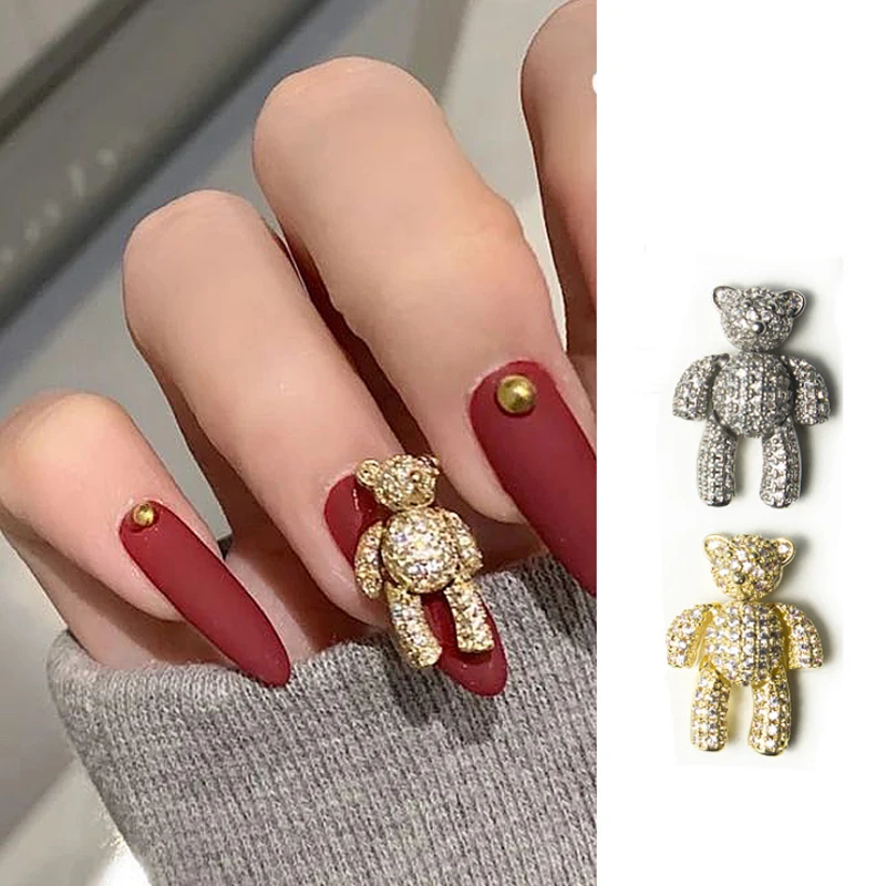 3D Alloy Cute Bear Zircon Nail Art Decorations Gold Silver Movable Small Bear Crystal Luxury Jewelry Manicure Design Accessories
3D Alloy Cute Bear Zircon Nail Art Decorations Gold Silver Movable Small Bear Crystal Luxury Jewelry Manicure Design Accessories