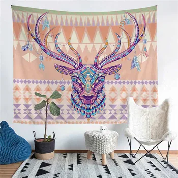 

HELENGILI Home Furnishing Deer Elk Tapestry Wall Hanging Sandy Beach Picnic Throw Rug Blanket Camping Tent Sleeping Pad