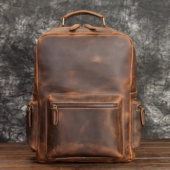 Original Genuine Leather Men Backpack Large Capacity Crazy Horse Leather Laptop Shoulder Bag Vintage Outdoor Travel Backpacks 
Original Genuine Leather Men Backpack Large Capacity Crazy Horse Leather Laptop Shoulder Bag Vintage Outdoor Travel Backpacks