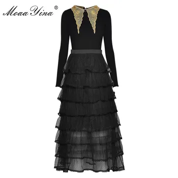 MoaaYina Spring Women's Mesh Sequins Embroidery turn-down collar knitting Patchwork Cascading Ruffle Black Elegant Dresses
MoaaYina Spring Women's Mesh Sequins Embroidery turn-down collar knitting Patchwork Cascading Ruffle Black Elegant Dresses