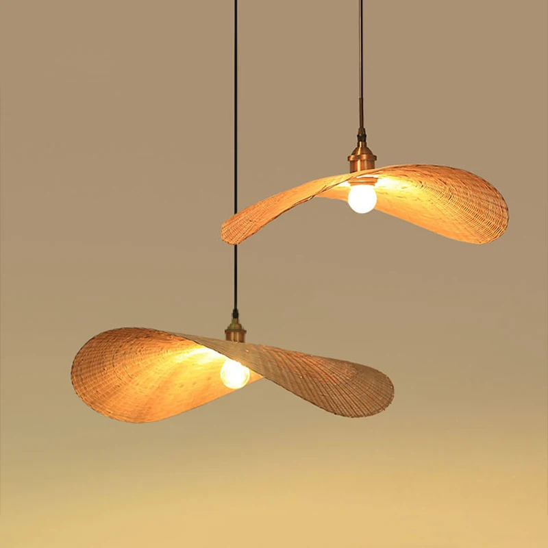 Chinese Bamboo Pendant Light Rattan Hat Natural Color Vintage Pendant Lamp Restaurant Lighting Fixture E27 E26 Socket Living Room Home Decor (9)