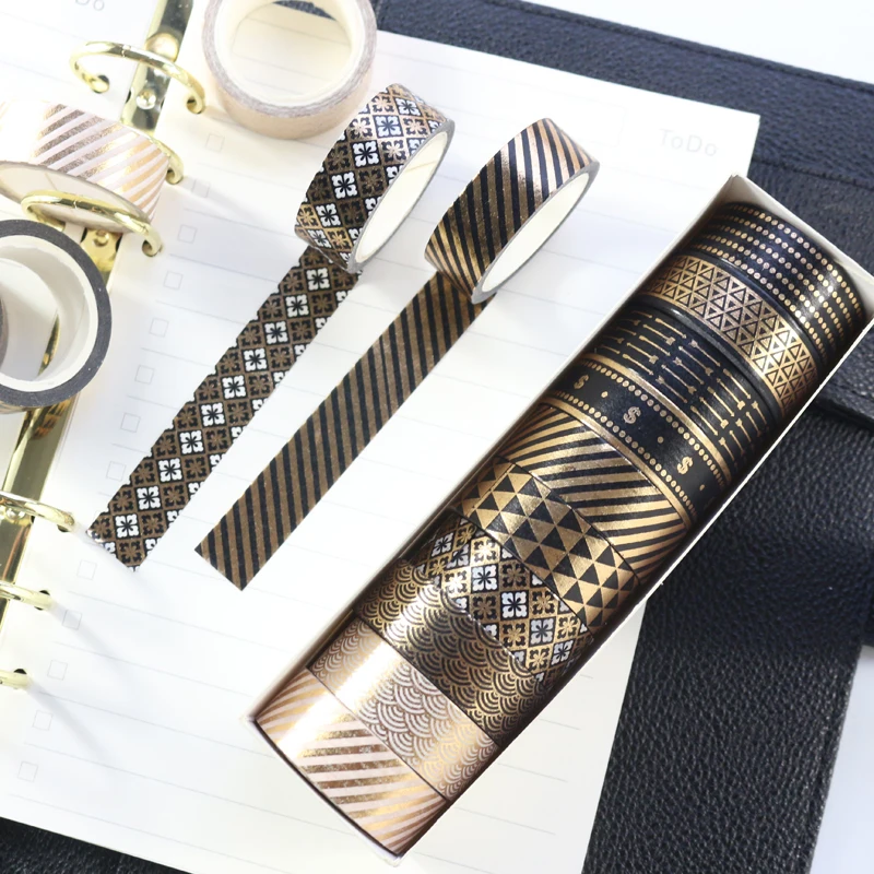 Domikee Creative black gold foil decoration washi tape set school student DIY diary greeting card masking tapes stationery 10pcs
Domikee Creative black gold foil decoration washi tape set school student DIY diary greeting card masking tapes stationery 10pcs