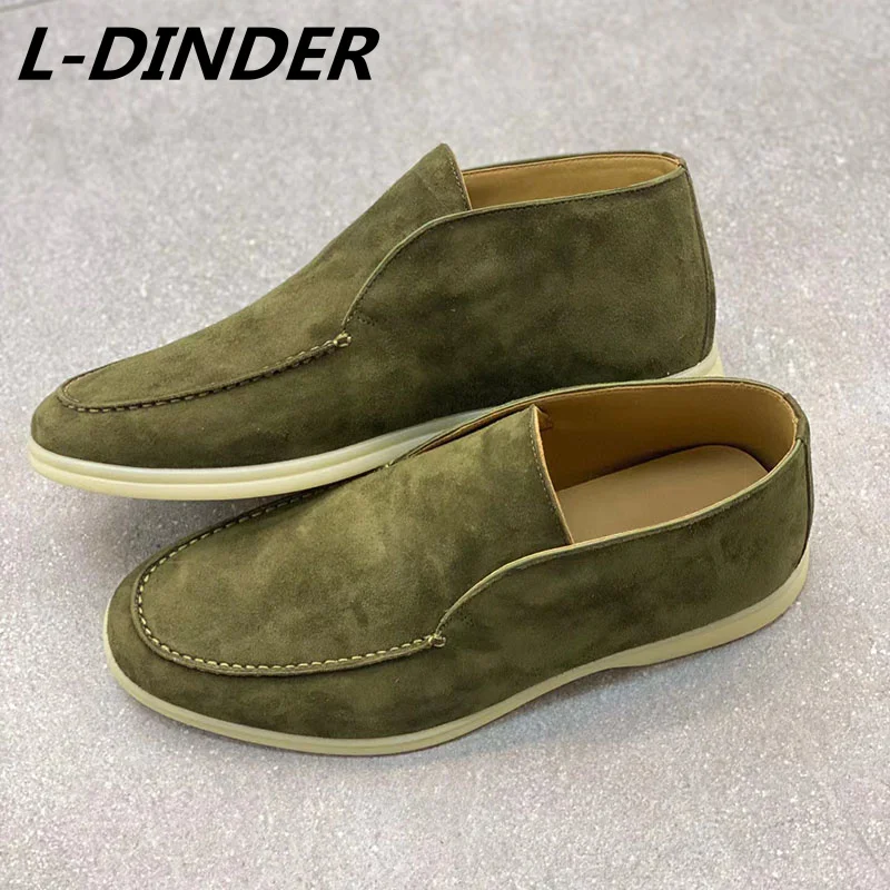 Фото Зеленые мужские замшевые туфли на плоской подошве повседневные без застежек с
