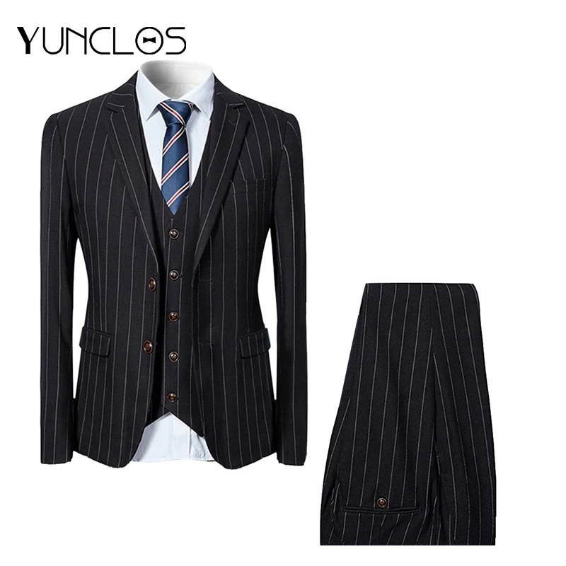 Men's Two-Button Stripe Suit Three Pieces Slim Suit (Jacket + Pant + Vest ) For Wedding &Party Single breasted Coat
Men's Two-Button Stripe Suit Three Pieces Slim Suit (Jacket + Pant + Vest ) For Wedding &Party Single breasted Coat