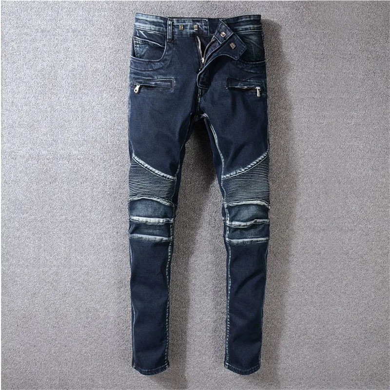 2019 new brand Men's Moto Pants Ripped Oiled Washed Blue Skinny Denim Biker Jeans Stretch Slim Trousers Size 29-42
2019 new brand Men's Moto Pants Ripped Oiled Washed Blue Skinny Denim Biker Jeans Stretch Slim Trousers Size 29-42