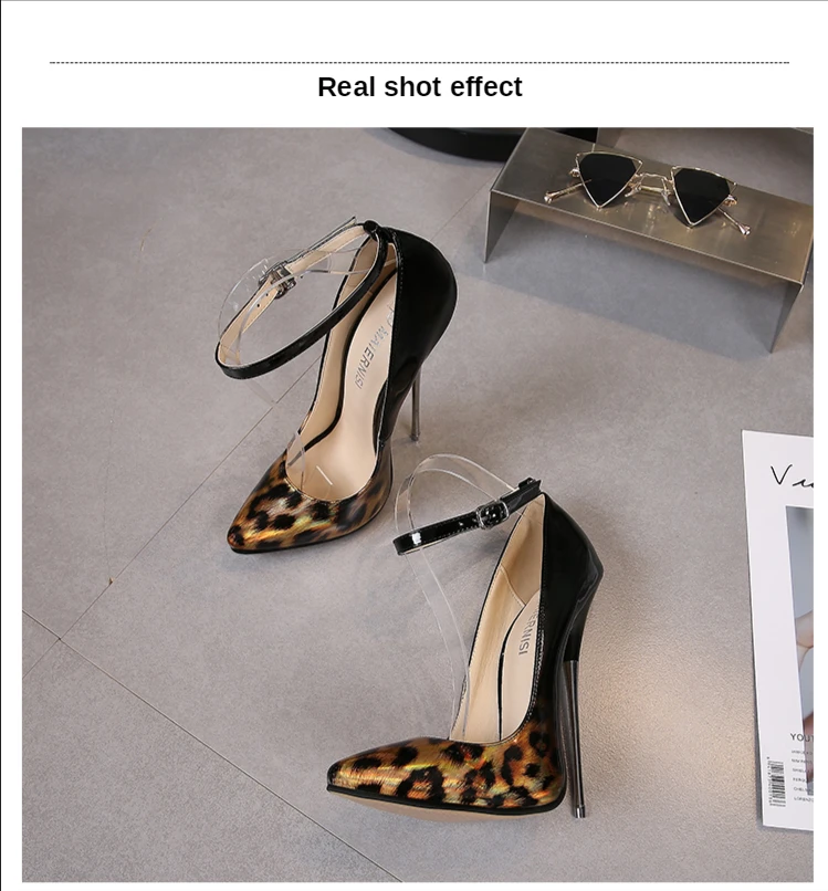 Leopard Leather Extreme High Heels 16cm Female Shoes Ankle Strap Sexy Model Small Heel Women Shoes Pumps Big Size 35-46 Leopard Leather Extreme High Heels 16cm Female Shoes Ankle Strap Sexy Model Small Heel Women Shoes Pumps Big Size 35-46