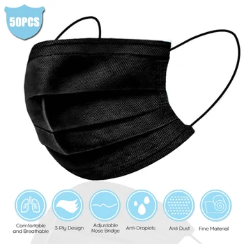 50pcs Black Face Mask Disposable Mask Soft Breathable Non-woven 3-Layer Protective Mouth Masks
50pcs Black Face Mask Disposable Mask Soft Breathable Non-woven 3-Layer Protective Mouth Masks