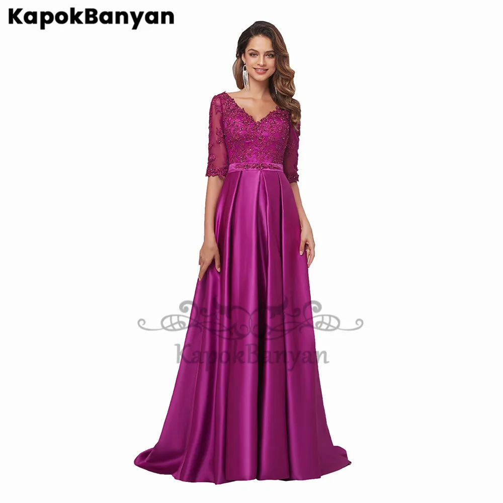 Lace V-neck V-back Long Formal Dress A-line Half Sleeves Elegant Mother of the Bride Dress
Lace V-neck V-back Long Formal Dress A-line Half Sleeves Elegant Mother of the Bride Dress
