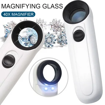 Hand Held Magnifier Magnifying Glass 40X 12 LED Lights Research Biological Jewelry with Bag Mini Archaeology School Desktop
Hand Held Magnifier Magnifying Glass 40X 12 LED Lights Research Biological Jewelry with Bag Mini Archaeology School Desktop