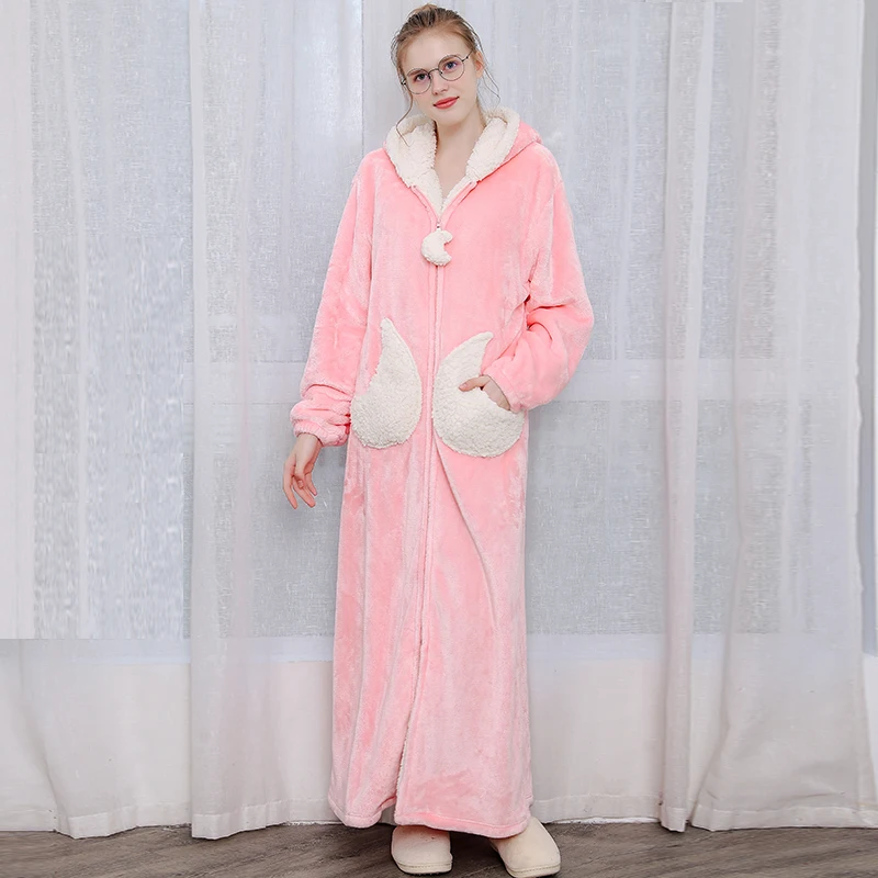 Women Men Long Warm Thick Winter Hooded Flannel Coral Fleece Sleepshirts Star Moon Nightdress Zipper Pink Night Wear Dress Gown
Women Men Long Warm Thick Winter Hooded Flannel Coral Fleece Sleepshirts Star Moon Nightdress Zipper Pink Night Wear Dress Gown