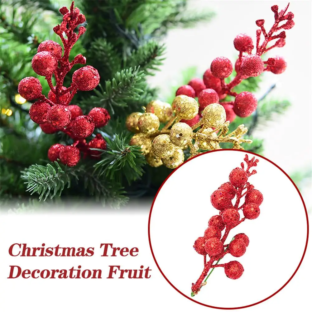 3PCS/Set Christmas Tree Decoration Wreath Rattan Decorative Accessories Gold Glitter Sequins Simulation Cherry Berries | Дом и сад