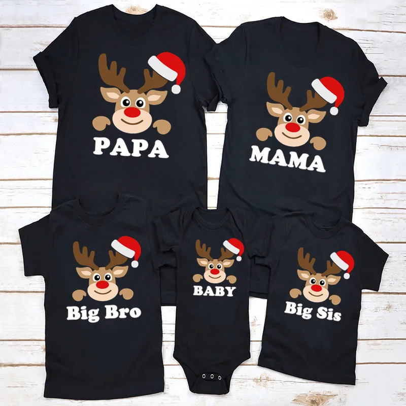 Фото Семейная подходящая Рождественская одежда Милая футболка с изображением оленя