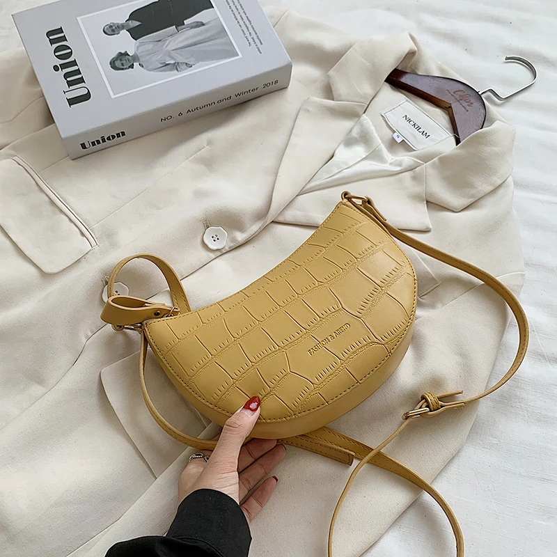 Small Stone Pattern PU Leather Half Moon Bags for Women 2020 Branded Shoulder Handbags Female Designer Crossbody Hand Bag Purse
Small Stone Pattern PU Leather Half Moon Bags for Women 2020 Branded Shoulder Handbags Female Designer Crossbody Hand Bag Purse