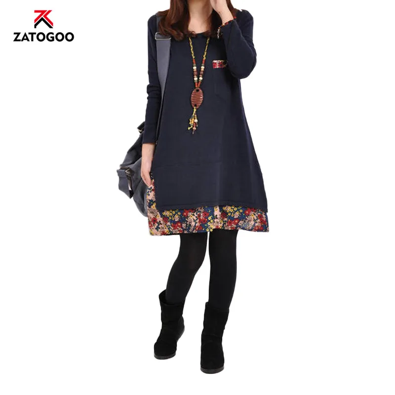 Winter Robe Long Sleeve Dress Spliced Plus Women Dress O Neck Casual Patchwork Loose Thick Dress Black Yellow Blue Red Green
Winter Robe Long Sleeve Dress Spliced Plus Women Dress O Neck Casual Patchwork Loose Thick Dress Black Yellow Blue Red Green