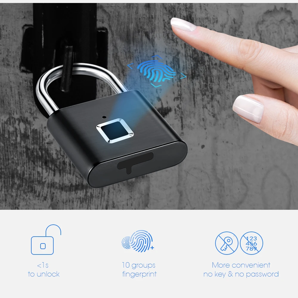 Security Keyless USB Rechargeable Door Lock Fingerprint Smart Padlock Quick Unlock Zinc alloy Metal Self Developing Chip
Security Keyless USB Rechargeable Door Lock Fingerprint Smart Padlock Quick Unlock Zinc alloy Metal Self Developing Chip