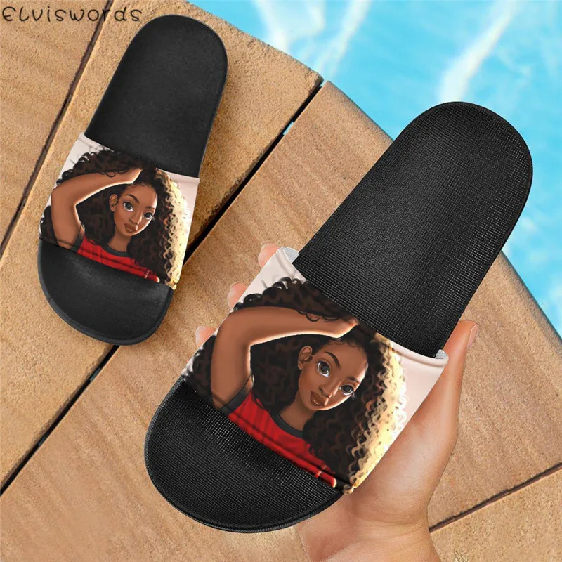 ELVISWORDS New Arrival Home Slippers African Women Brown Hair Girl 3D Pattern Slip On Flip Flops for Female Summer Beach Loafers
ELVISWORDS New Arrival Home Slippers African Women Brown Hair Girl 3D Pattern Slip On Flip Flops for Female Summer Beach Loafers