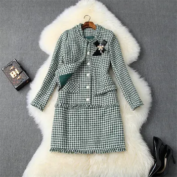 High Quality Runway Fashion Autumn Winter Dress Women 2019 New Full Sleeve Houndstooth Short Jacket+Tank Dress 2piece Sets 
High Quality Runway Fashion Autumn Winter Dress Women 2019 New Full Sleeve Houndstooth Short Jacket+Tank Dress 2piece Sets