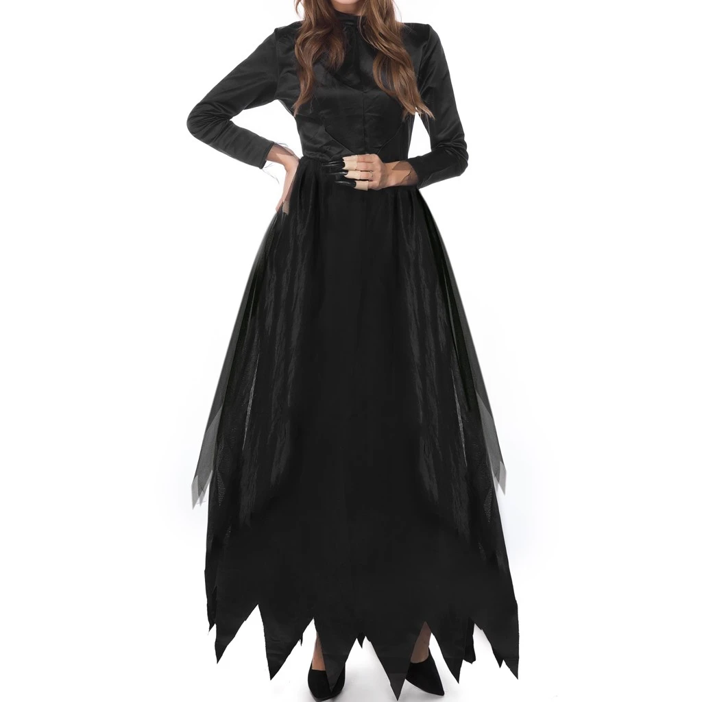 Halloween dress Cosplay Costumes Vampire Witch Costume Women Medieval Victorian Masquerade Costume Black Fancy Maxi Dress 902