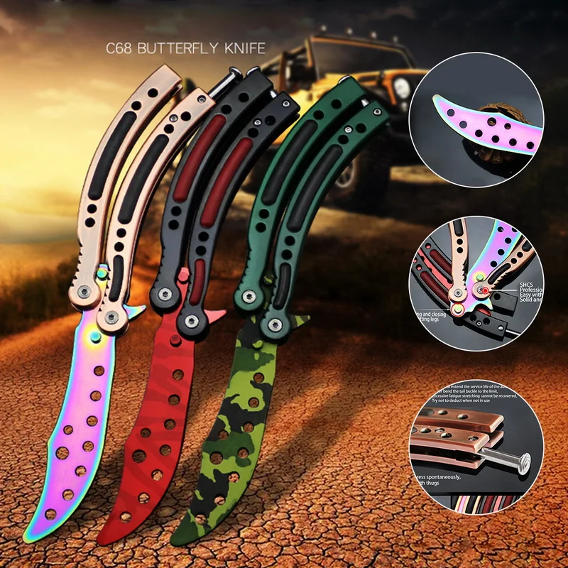 Colorful Color Game Knife Dull blade No Edge Practice Butterfly in Knife Balisong Trainer Training Pocket CS GO Karambit Knife
Colorful Color Game Knife Dull blade No Edge Practice Butterfly in Knife Balisong Trainer Training Pocket CS GO Karambit Knife