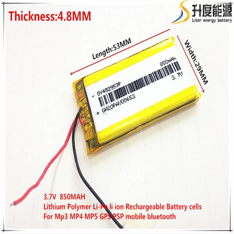 Free shipping 3.7V,850mAH 482953 PLIB; polymer lithium ion / Li-ion battery for dvr,GPS,mp3,mp4,cell phone,speaker
Free shipping 3.7V,850mAH 482953 PLIB; polymer lithium ion / Li-ion battery for dvr,GPS,mp3,mp4,cell phone,speaker