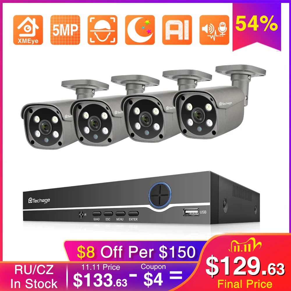 Techage 4CH CCTV System Set 5MP Ai Smart IP Camera Outdoor CCTV Two way Metal Waterproof Home Secruity Video Surveillance Kit
Techage 4CH CCTV System Set 5MP Ai Smart IP Camera Outdoor CCTV Two way Metal Waterproof Home Secruity Video Surveillance Kit