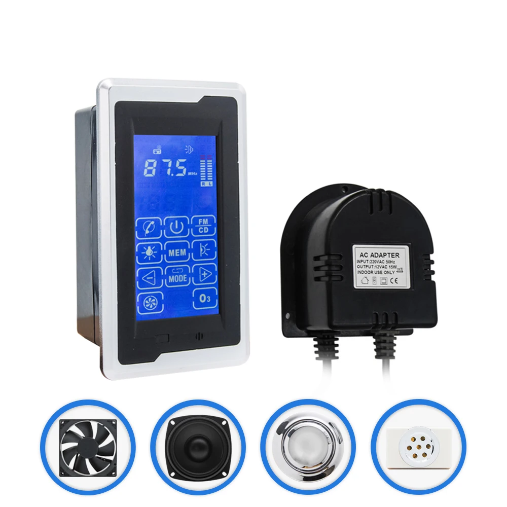 1 set Big Touch Screen LCD Display FM Radio Shower Controller Kit Panel/Light/Speaker/Vent Fan/Transformer/Ozone Shower Cabinet
1 set Big Touch Screen LCD Display FM Radio Shower Controller Kit Panel/Light/Speaker/Vent Fan/Transformer/Ozone Shower Cabinet