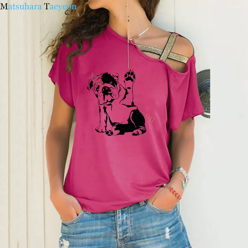 New English Bulldog Dog Pet Print Tee T-shirt Women Top Short Sleeve Female Clothing Tshirt Irregular Skew Cross Bandage Tops
New English Bulldog Dog Pet Print Tee T-shirt Women Top Short Sleeve Female Clothing Tshirt Irregular Skew Cross Bandage Tops