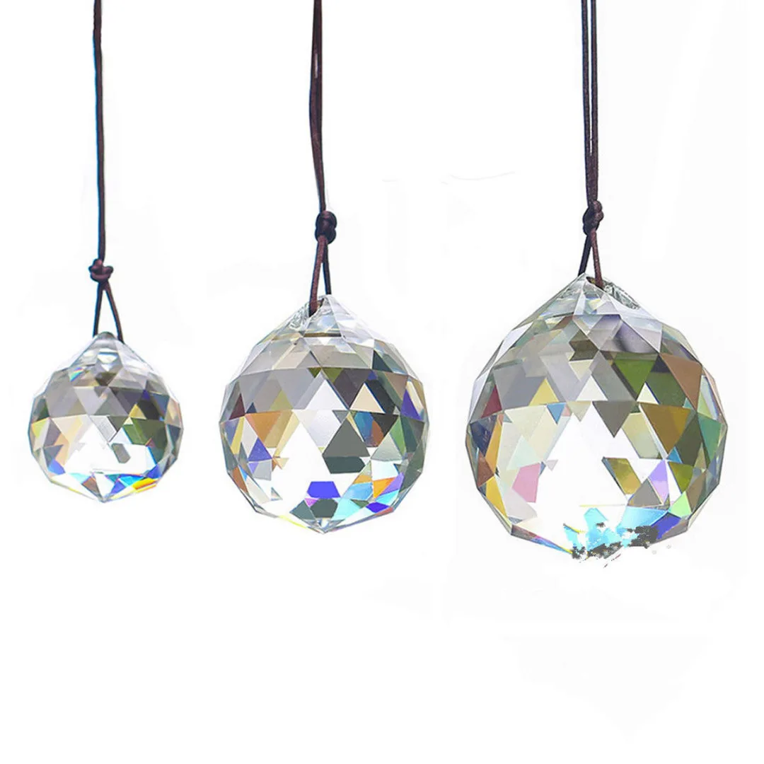 5 Size Clear Feng Shui Hanging Crystal Ball Sphere Prism Faceted Sun Catcher