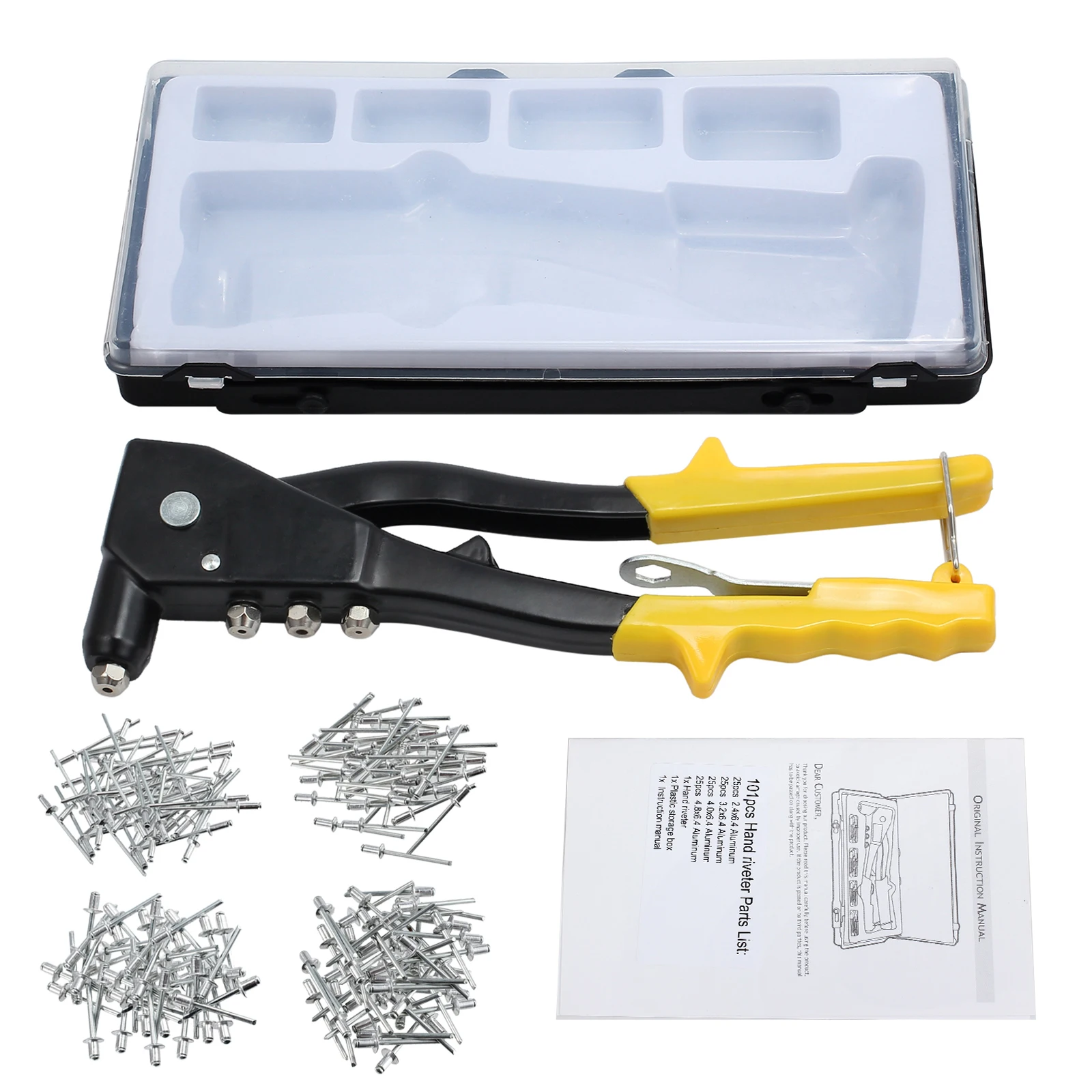 Generic Heavy Duty Riveter Set With 200 Rivets Manual Pop It Metal
