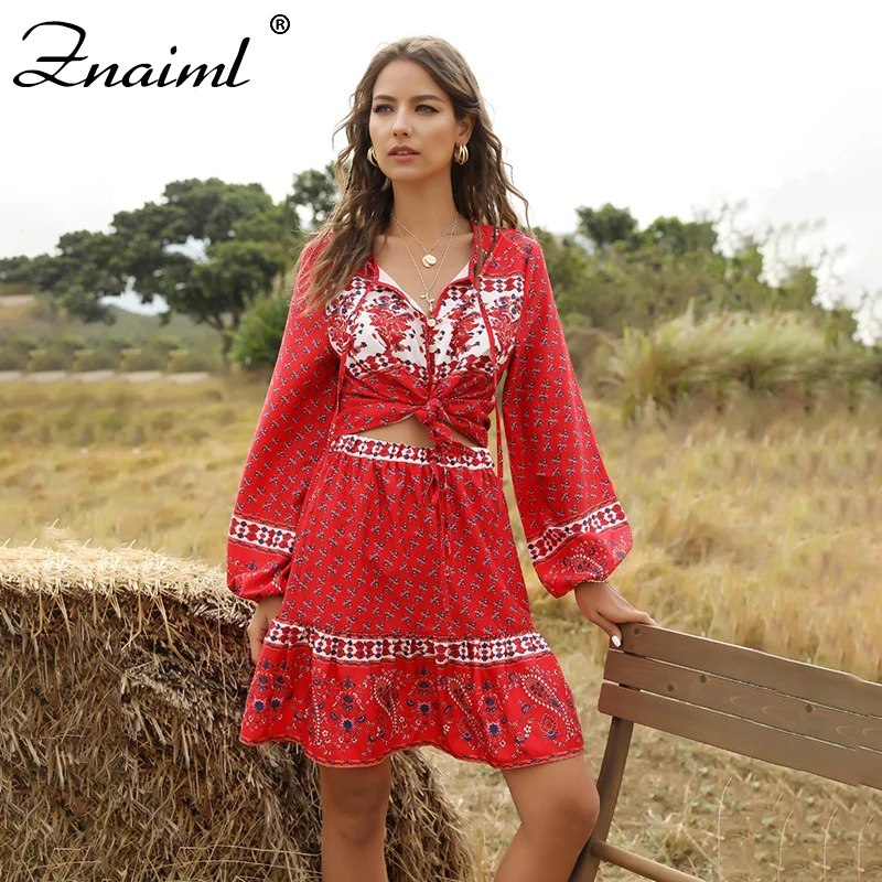 Bohemia Floral Summer 2020 Women Print Two-Piece Outfits Long Sleeve V-Neck Tops+Ruffle Elegant Skirt Set Holiday Women Dress
Bohemia Floral Summer 2020 Women Print Two-Piece Outfits Long Sleeve V-Neck Tops+Ruffle Elegant Skirt Set Holiday Women Dress