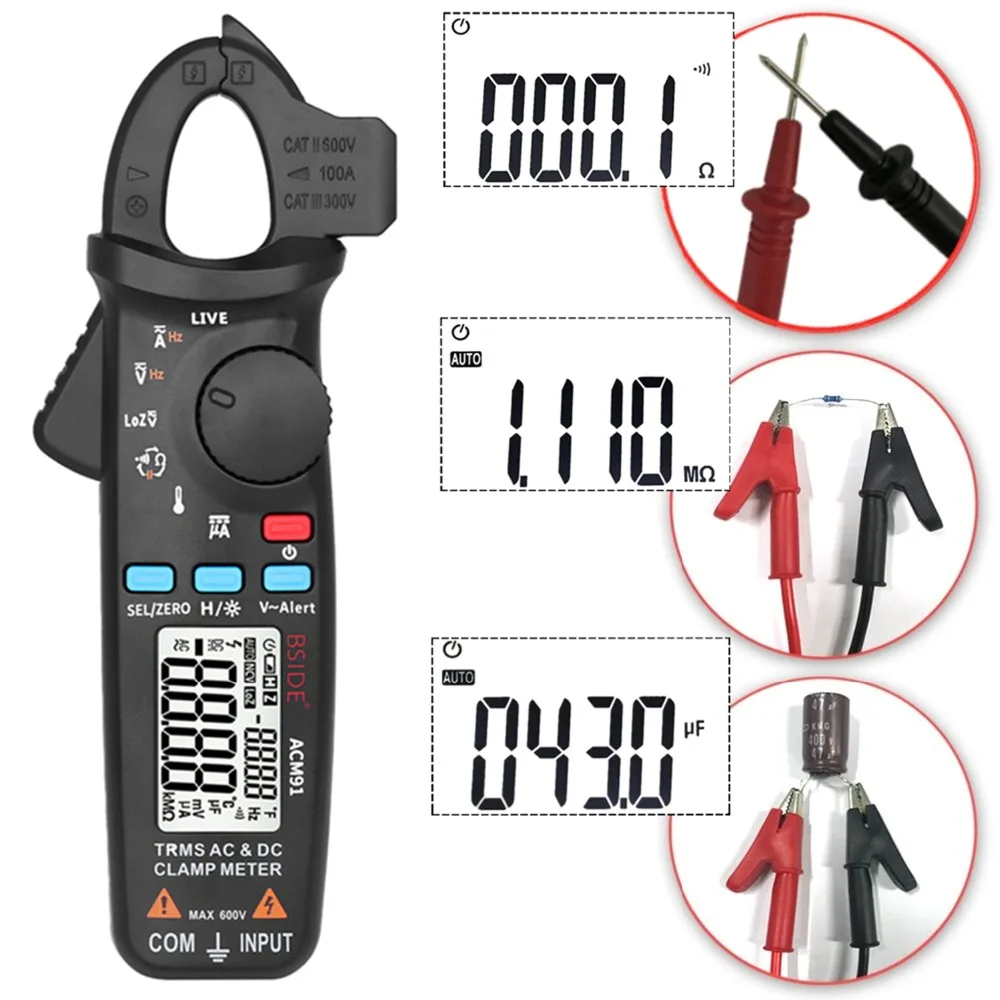 ACM91 Digital AC/DC Current Clamp Meter Auto-Range Car Repair TRMS Multimeter Live Check NCV Frequency Capacitor Tester
ACM91 Digital AC/DC Current Clamp Meter Auto-Range Car Repair TRMS Multimeter Live Check NCV Frequency Capacitor Tester