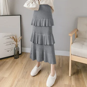 Fashion Autumn Winter Long Knit Skirt Women Elegant Elastic Waist Multi-layer Ruffles Skirts Female Warm faldas mujer Clothing
Fashion Autumn Winter Long Knit Skirt Women Elegant Elastic Waist Multi-layer Ruffles Skirts Female Warm faldas mujer Clothing