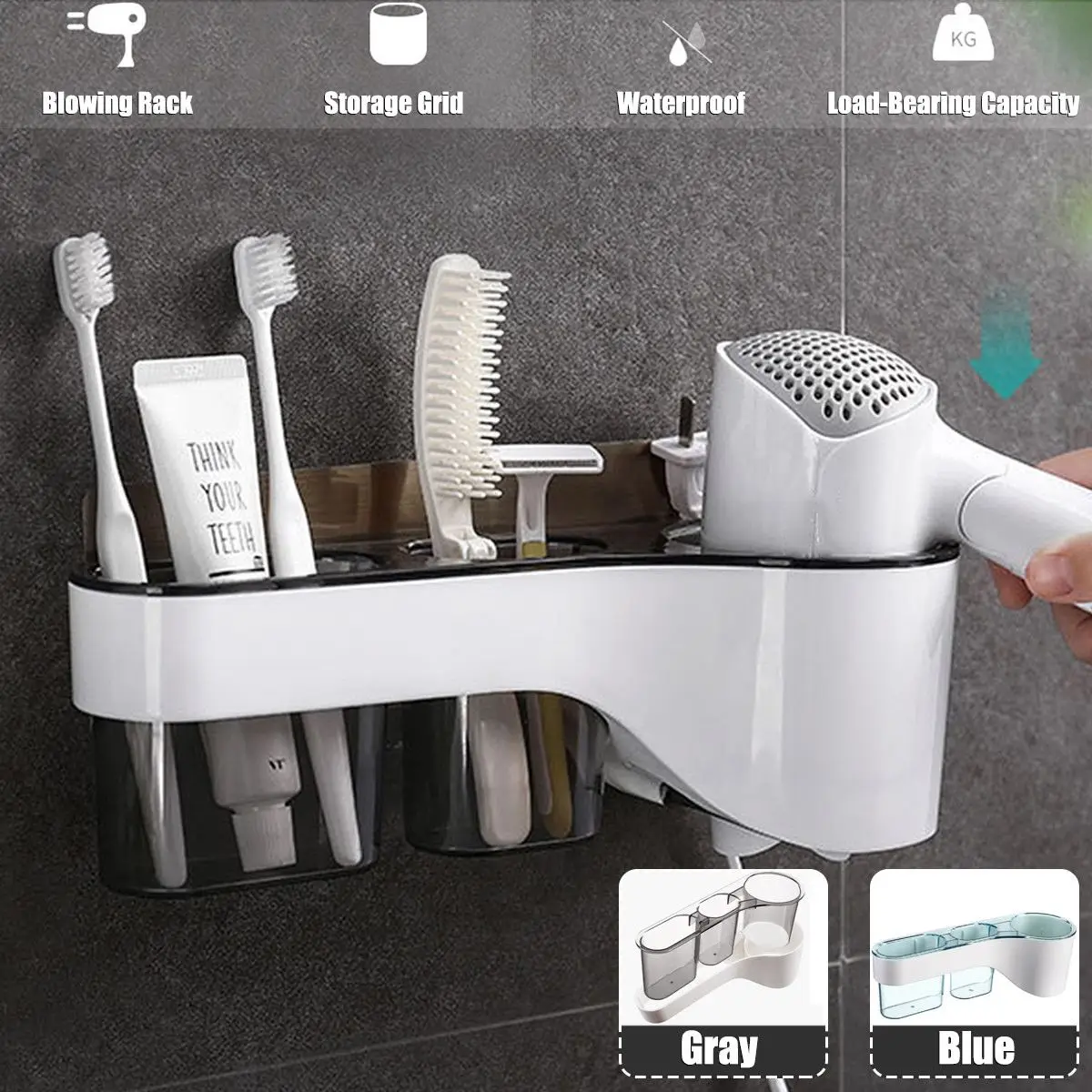 Soporte para alisador de secador de Pelo montado en la Pared Estante para secador de Pelo sin Perforaciones Estante para Colgar en Espiral Resistente al Calor para ba/ño en casa