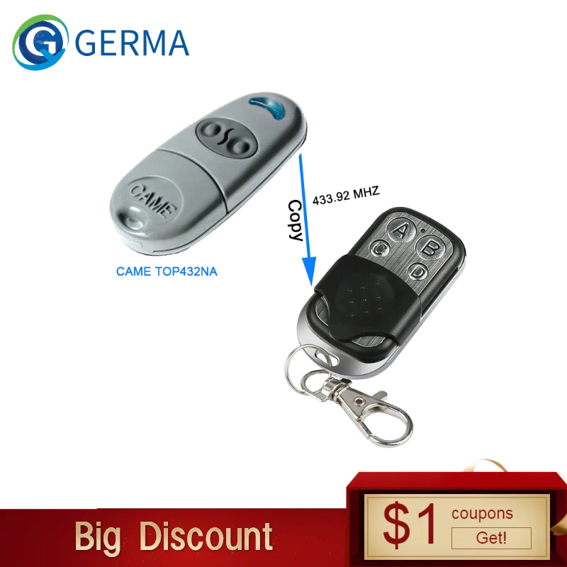 GERMA Copy CAME TOP 432NA Duplicator 433.92 mhz Remote Control Universal Garage Door Gate Remote Cloning 433 MHz Transmitter
GERMA Copy CAME TOP 432NA Duplicator 433.92 mhz Remote Control Universal Garage Door Gate Remote Cloning 433 MHz Transmitter
